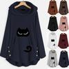Women's Cat Plush Top With Solid Color Printed Long-Sleeved Casual Hoodie