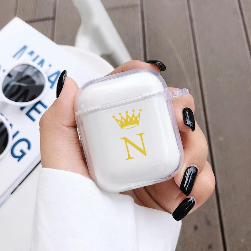 Gold Crown Alphabet Letter Earphone Case for Airpods 4th 3rd 2 Pro Shockproof Cover for Airpod 2 3 1 Protective Accessorie Shell