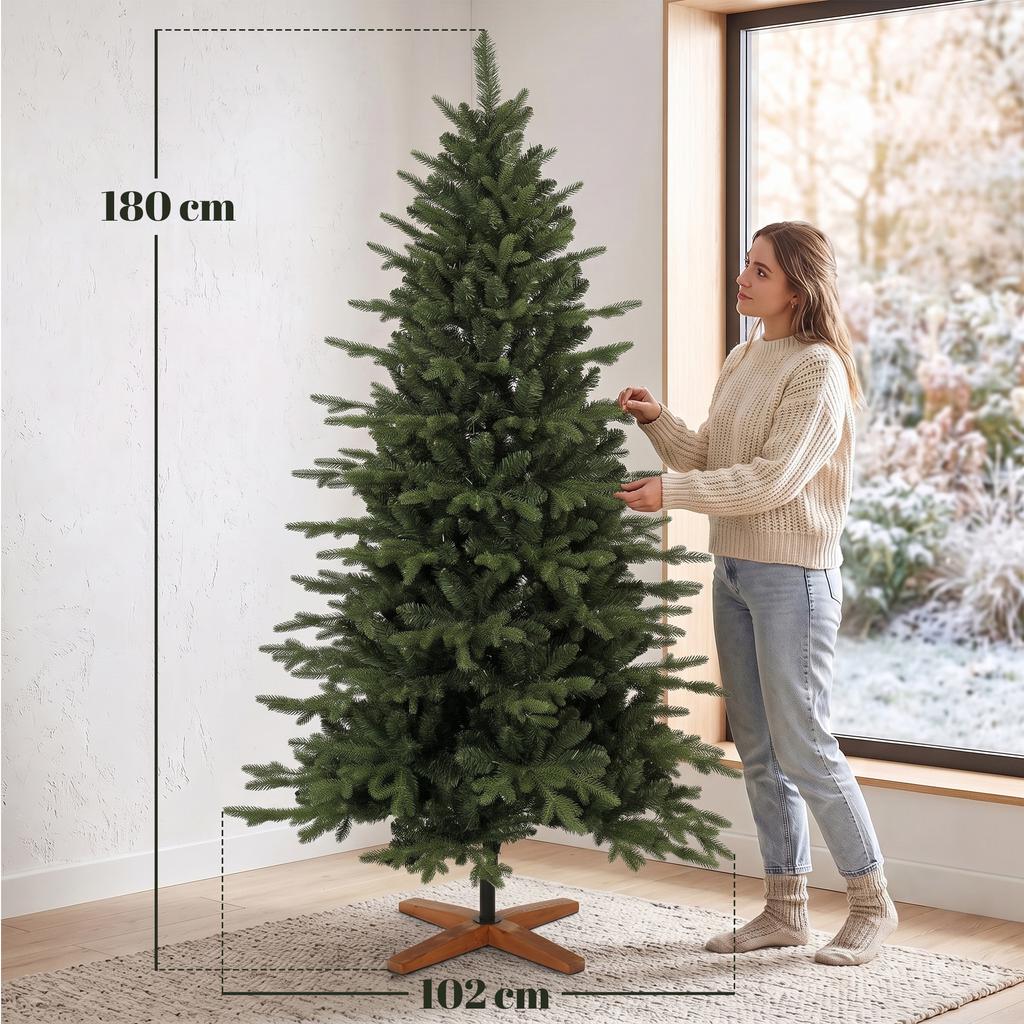 Artificial Christmas Tree Foldable Wooden Stand Injection-Molded Fir Tree 1438 Tips 180 Cm Green