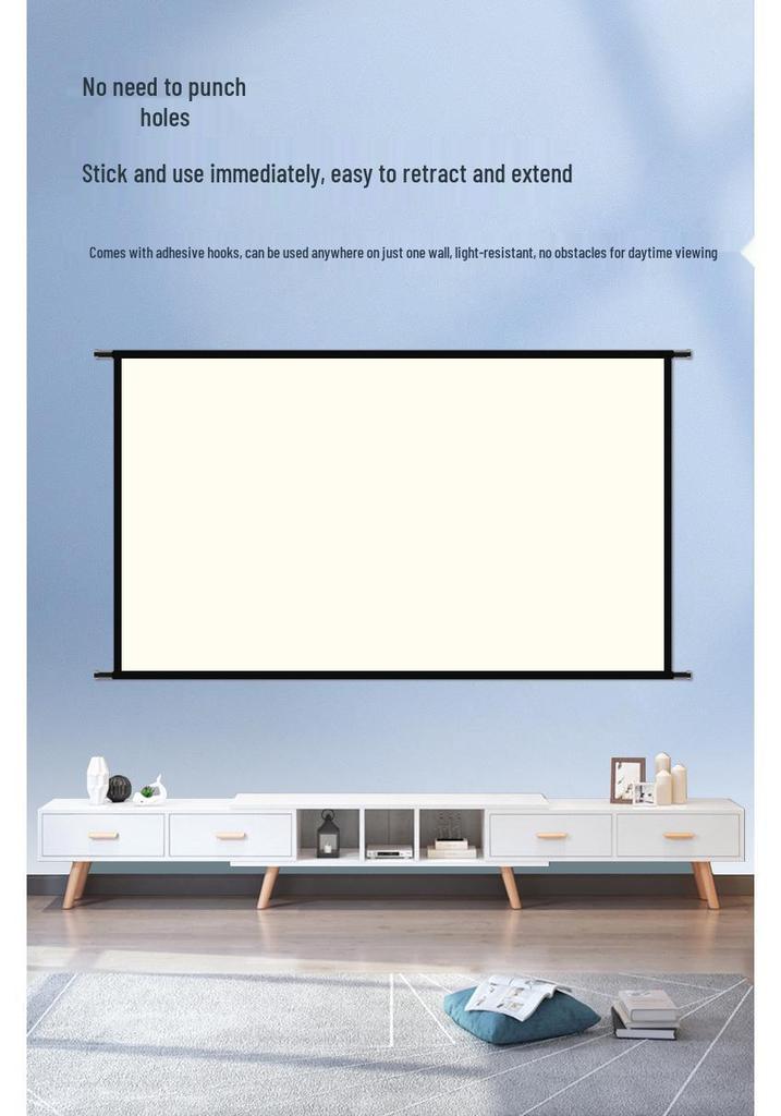 Outdoor Portable HD Projector Screen, 100-120 Inch, Light-Resistant, Wall/Floor Mount, White Grid
