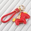 Trendy Leather Woven Rope 'Instant Wealth' Cartoon Keychain – Cute Car Key Accessory & Bag Pendant