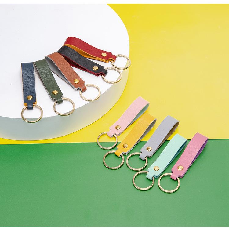 Nordic Two-Color PU Leather Keychain: Creative Macaron Keyring & Bag Pendant