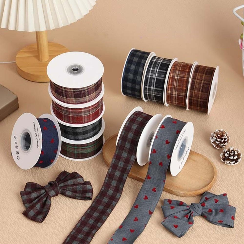 40MM Width Plaid Grid Ribbons Plaid Grid Printed Gift Wrapping Ribbons Christmas Decor