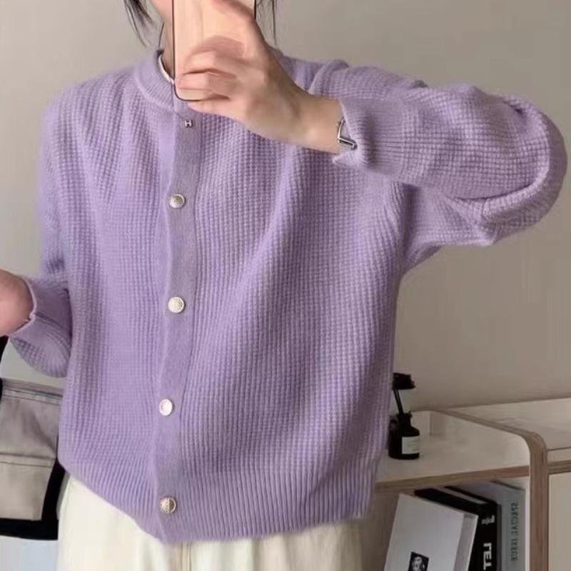 GMXIA Women's Autumn and Winter O-knit Cardigan Design Sense of Fresh and Sweet Long-sleeved Jumper Top Jacket