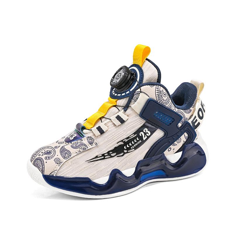 Mesh Children's Running Shoes 2025 Spring and Autumn New Sports Shoes Medium and Old Children's Rotating Buckle Actual Combat Breathable Non-slip and