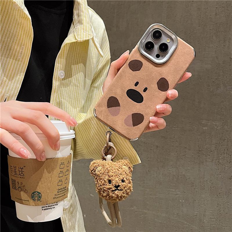 Ins Autumn and Winter Brown Expression Plush Bear for Apple 16 Mobile Phone Case for IPhone15ProMax Anti-fall 14