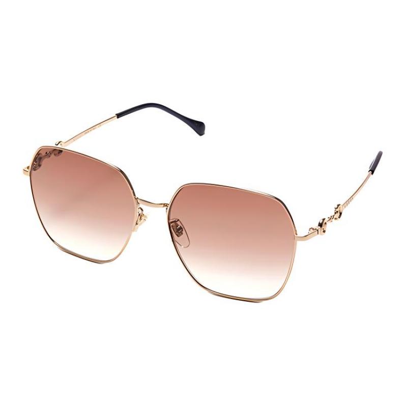 GUCCI Horsebit Vintage 1955 Square Frame Sunglasses Light Brown Lenses Metallic Square Sunglasses Women's Gold