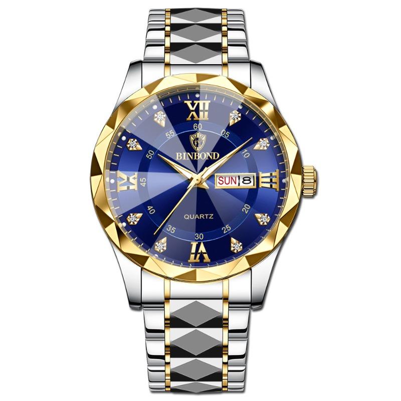 Herrenuhr Wasserdicht Leuchtende Uhr Rhombus Spitze Glas Doppelkalender Trend Freizeit Uhr Herren