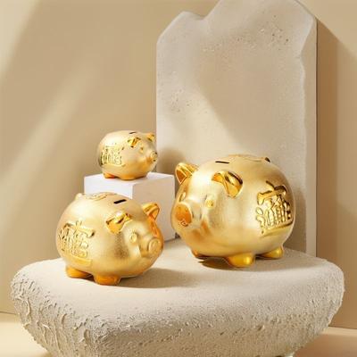 Creative Gold Plated Ceramic Pig Piggy Bank Modern Kids Golden Pig Piggy Bank Coin Bank Living Room Ornaments Home Decoration