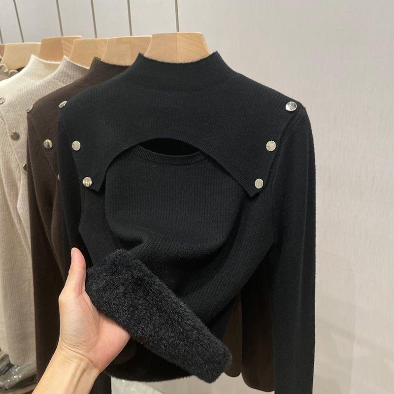 Женский свитер осень-зима с полуворотом, вязаный женский тонкий сексуальный ажурный кашемировый пуловер S чёрный