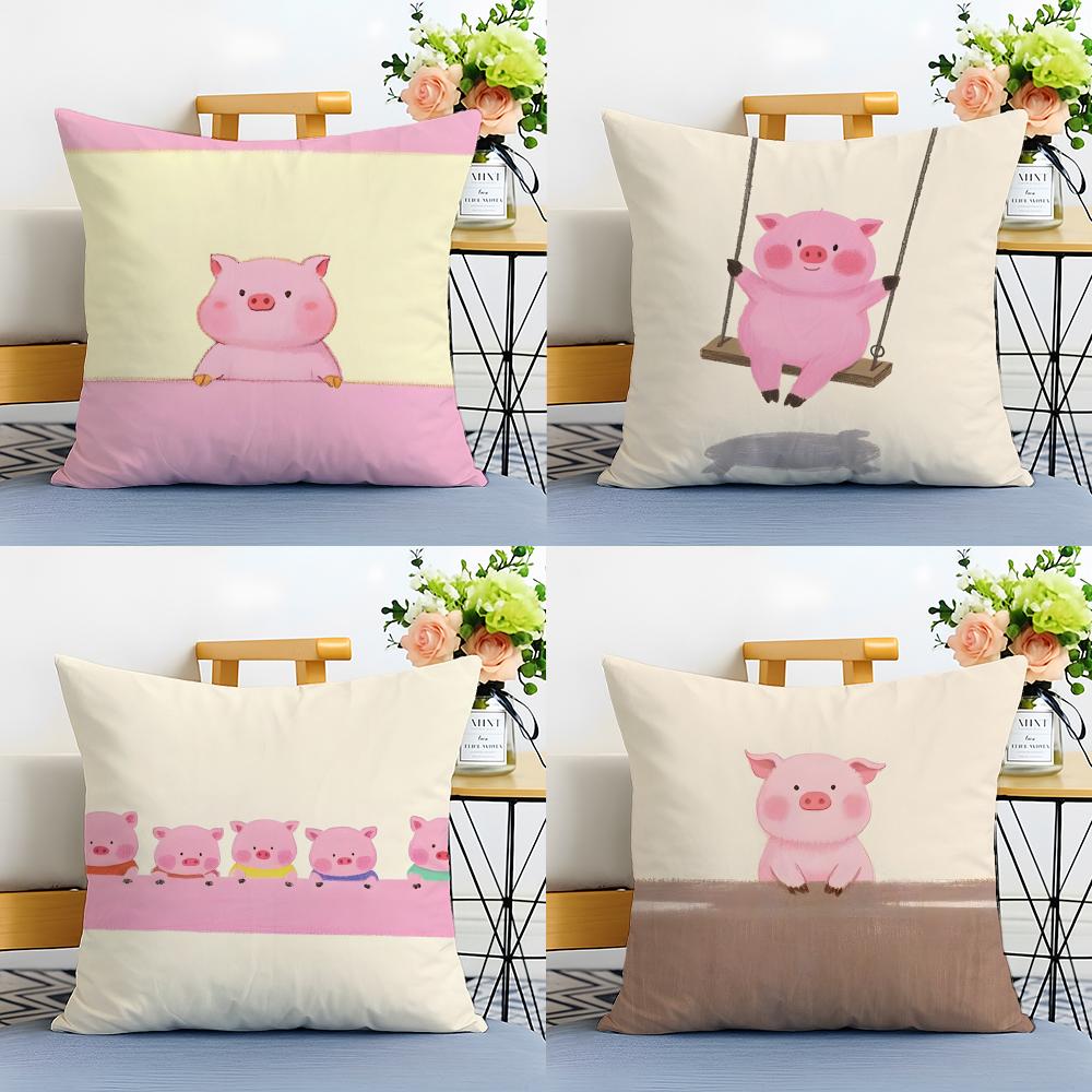 Pretty Elegant Cartoon Cute Pink Pig Cushion Cover Linen Pillowcase Soft  for Sofa Bed Home Room Decor
