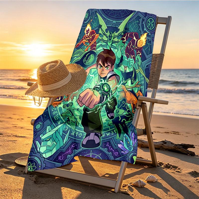 Ben 10 Cartoon Print Beach Towel Design, Soft, Lightweight. for Home Bathroom, Spa, Pool, Yoga, Surfing, Camping, Gift for Family, Friend