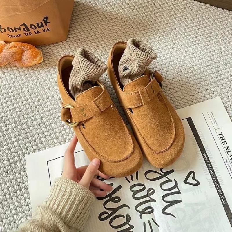 Leather women's spring new one-pedal lazy beanie shoes retro boken big head ugly cute shoes