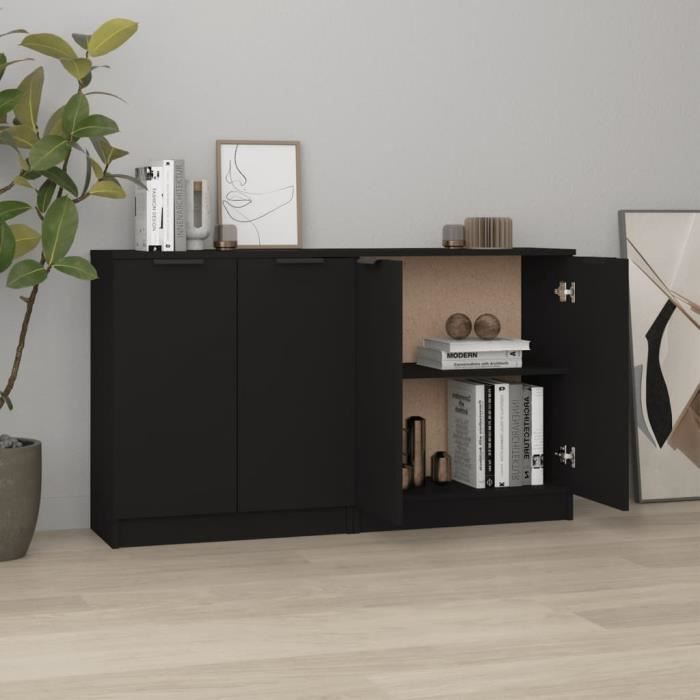 3115773 vidaXL Buffets 2 pcs Noir 60x30x70 cm Bois d'ingénierie