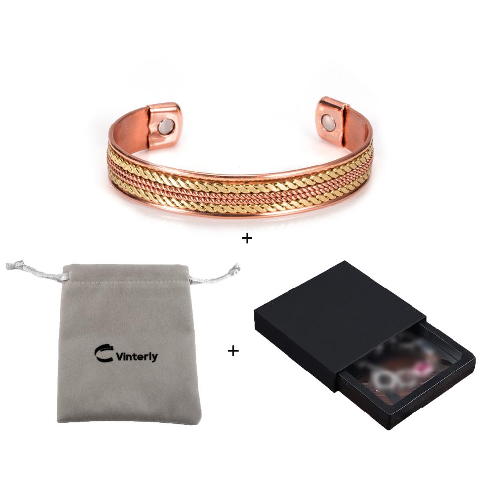 Vinterly Twisted Pure Copper Magnetic Bracelets Benefits Adjustable Open Cuff Jewelry for Women Men 12mm High Magnet Resizable