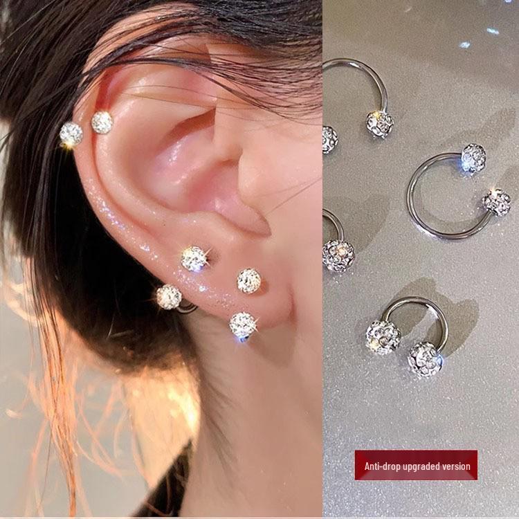 Women's Titanium Steel Earrings: Double-Headed Twist Buckle, Horseshoe Two-Ring Design, Niche Style, Wearable While Sleeping.