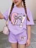 67 Six Seven Girls Clothes Cute Tie-Dye 3D Print Girls Short Sleeve T-Shirt Pants Set Casual Fashion Children's Clothes Tops