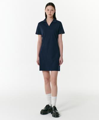 Woman Slit Neck Polo Dress [Navy]
