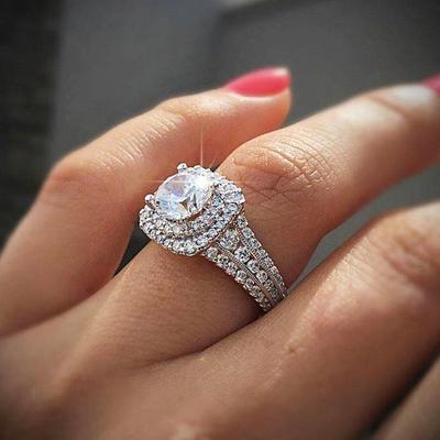 Damenmode, exquisiter, kompakter Inlay-Ring mit weißen Strasssteinen, Braut-, Hochzeits- und Party-Schmuck