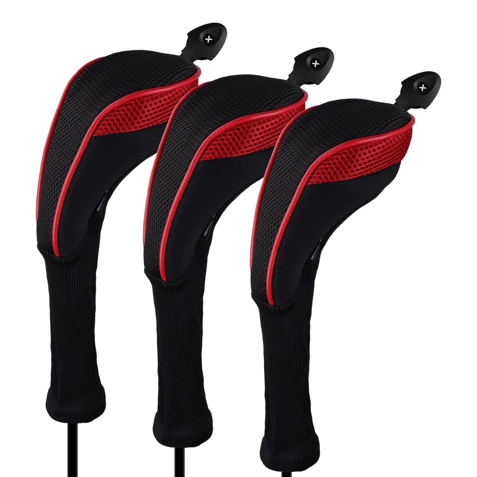

Andux Long Neck Golf Hybrid Club Headcovers with Interchangeable Numbered Set of 3 Tags, (CTMT-01) (Black/Red)