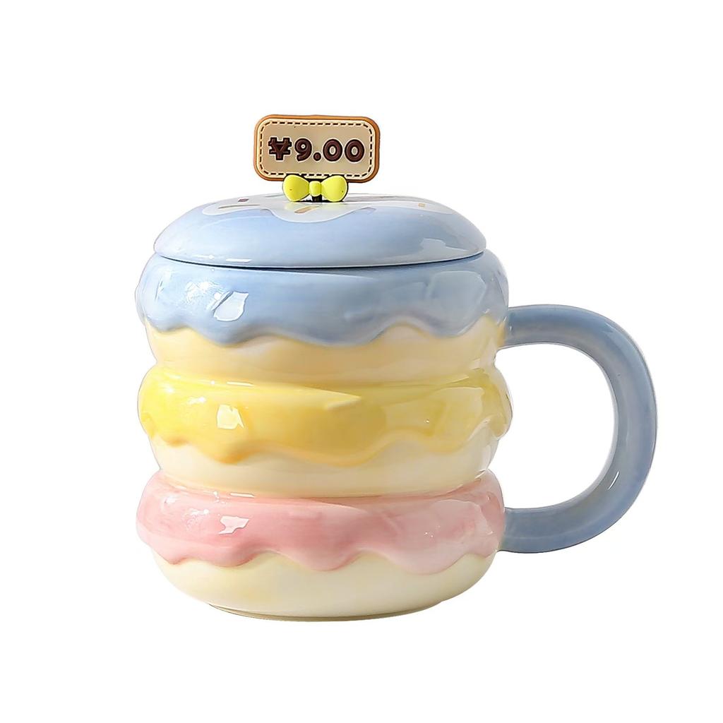 High Value Creative Water Cup Burger Cup Mug Student Cup Hand Painted Underglaze Colored Cup Ceramic with Lid with Stick