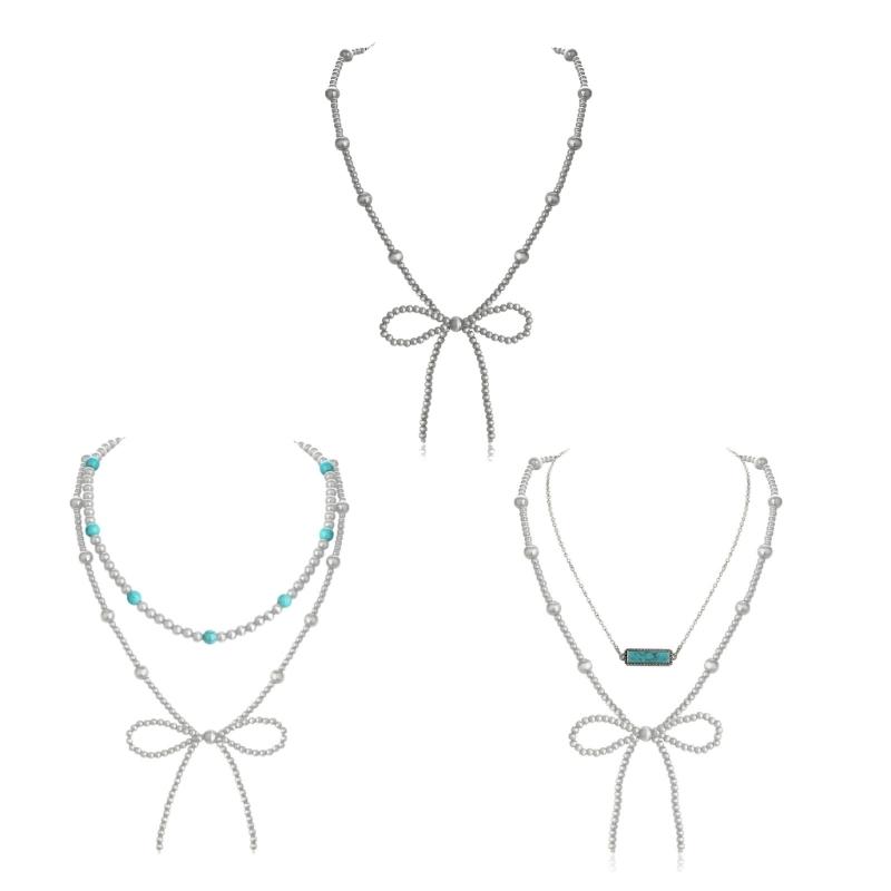 Practical Imitation Pearls Bowknot Necklace Western Styles Turquoise Jewelry for Women Cowgirl Fashion Accessory