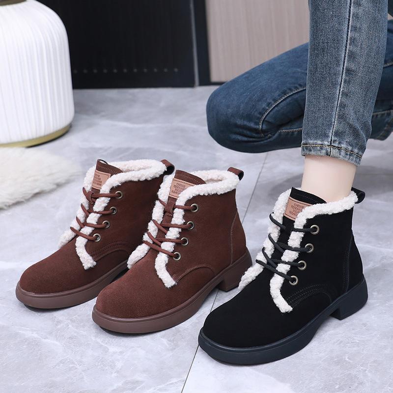 Fashion GKTINOO Snow Boots Women Genuine Leather Platform Sole Round Toe Warm Fur Sewing Design Winter 2024 Ladies Shoes Handmade