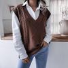 Women Spring Fall Knitted Vest Sweater Jumper Pullovers Top V-neck Twist Collar Sleeveless Loose Waist Solid Color S-L