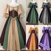 European and American Style Off-Shoulder Dress for Women, Medieval Retro Color-Blocking with Flutter Sleeves, Tie-Waist, and Large Hem Skirt