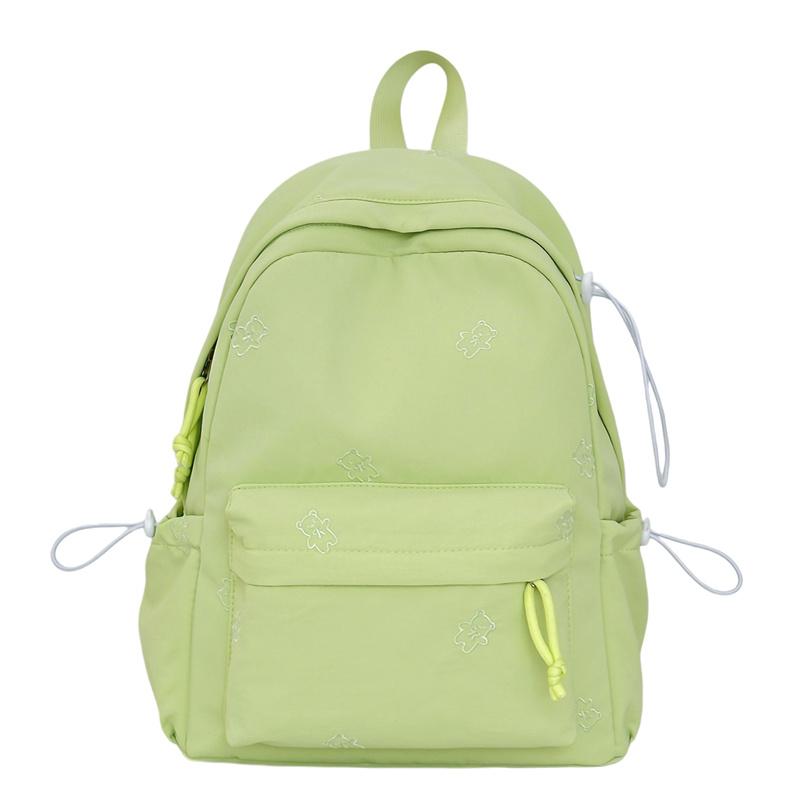 Cute Bear Print School Backpack with Front Pocket Side Drawstrings Casual Daypack for Daily Use