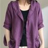 Korean Fashion Summer Women Oversized Cardigan Hooded Coffee Purple Cotton Linen Casual Loose Blouse Plus Size Vintage Ladies Thin Coat