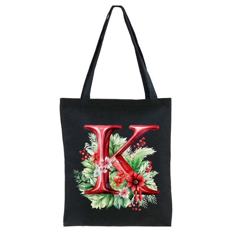 26 English letters A-Z floral print student canvas bag fashion portable shopping bag shoulder bag