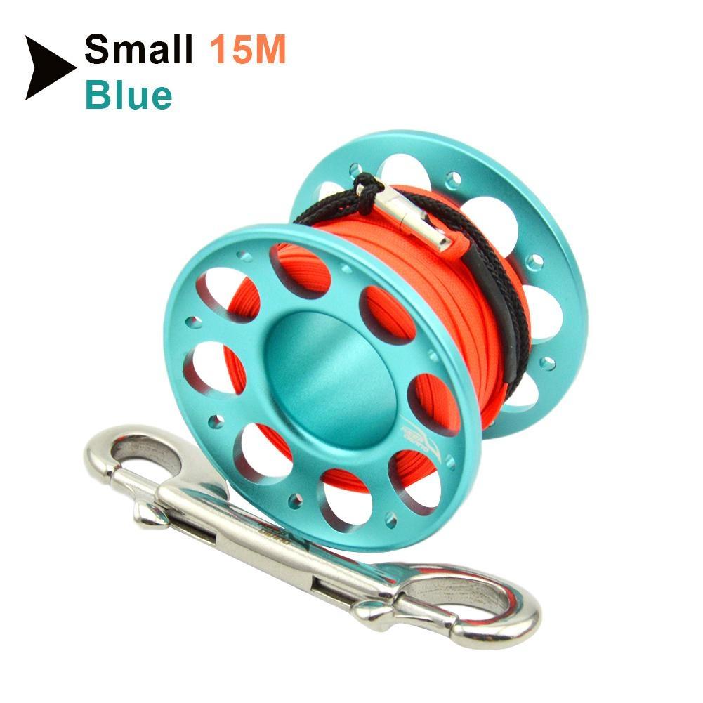 Scuba Diving Aluminum Alloy Spool Finger Reel 15M 30M with Stainless Steel Double Ended Hook for Cave Dive Equipment