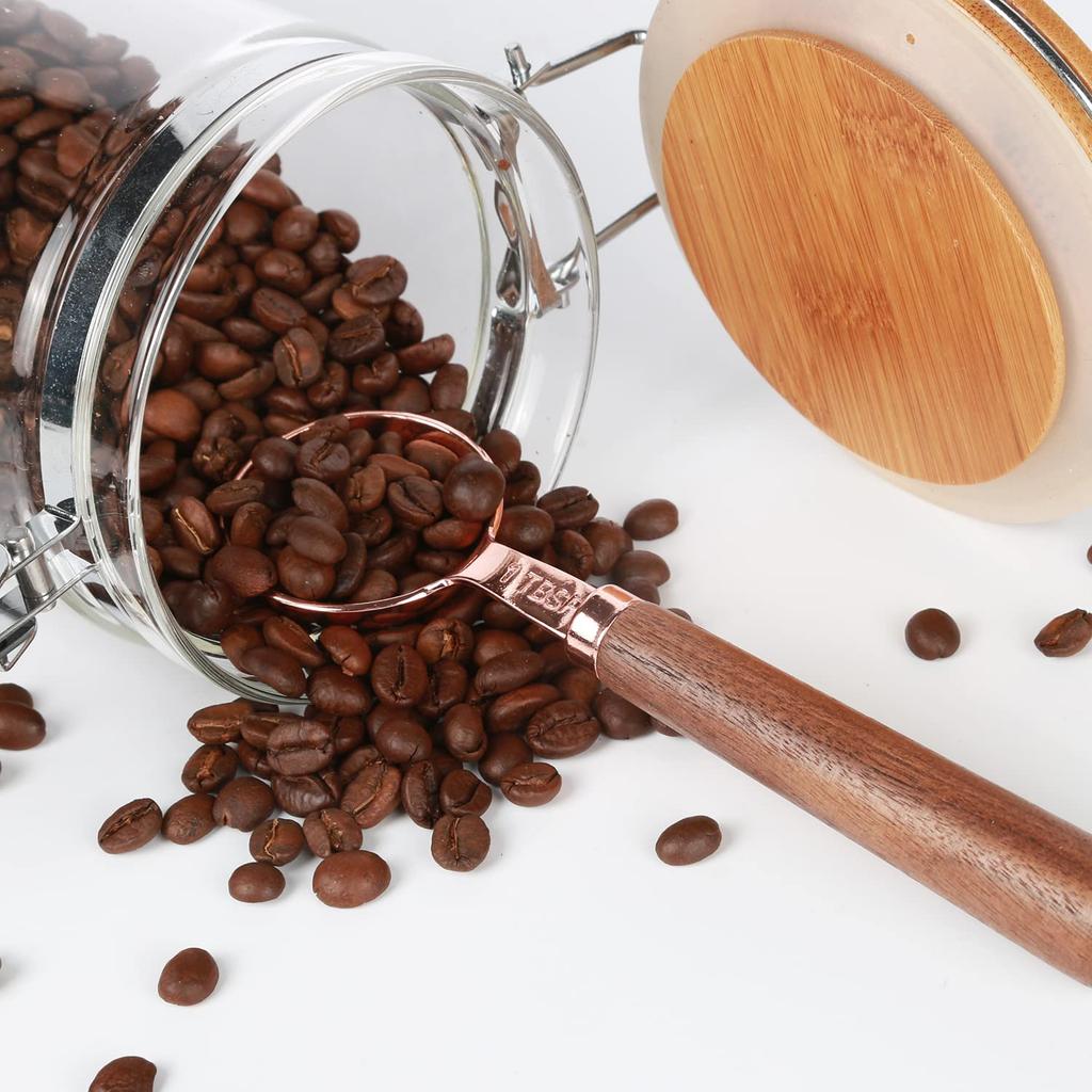 KKC Coffee Bean Storage Jar, 250g Coffee Beans, Powder, Sugar, Tea, Snow Peak Glass Canister, Airtight Storage Container, 800ml, Set of 2 + 1 Spoon