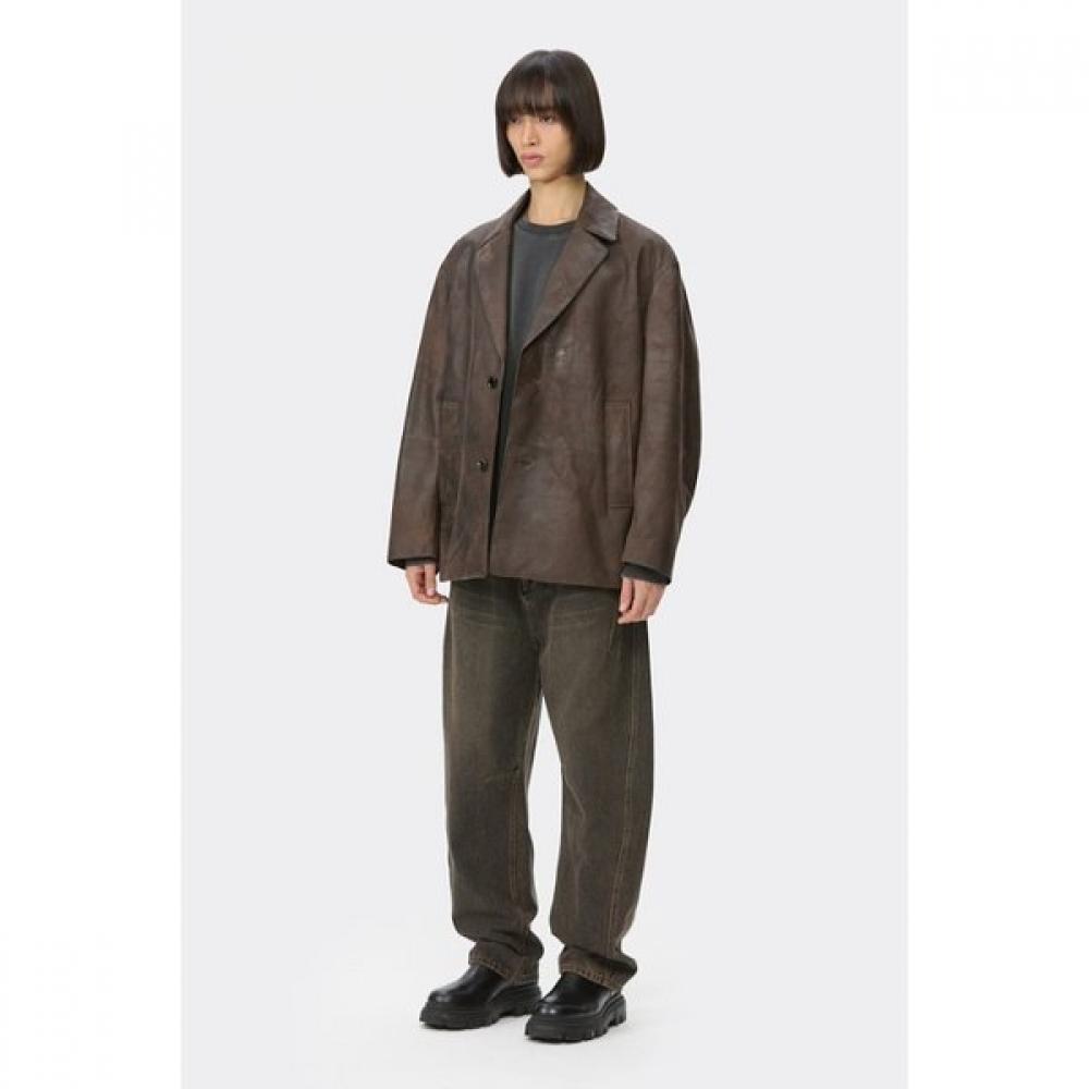 Customellow Brown Vegetable Leather Jacket Cwjaa25511brx