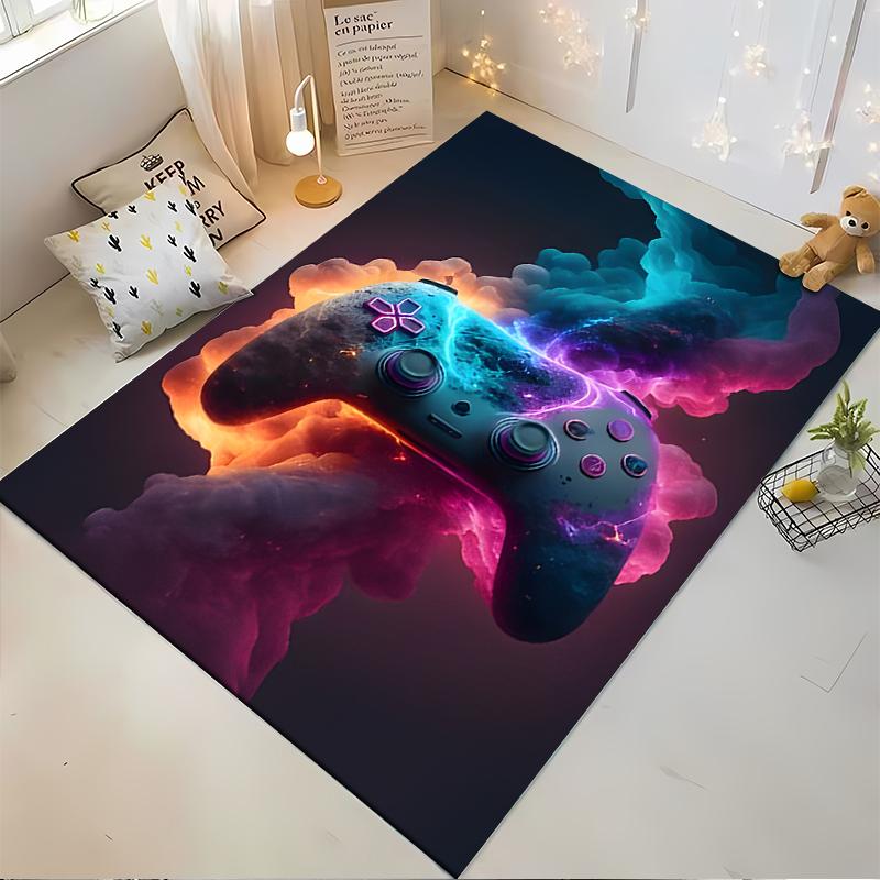 Gaming Controller Design Carpet with Futuristic Neon Style Print Suitable for use as an anti-slip for living room bedroom sofas