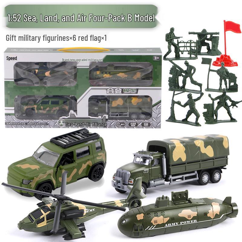 Popular 1:52 Alloy Toy Car Set: Pull-Back Armored Military Tank Model for Kids
