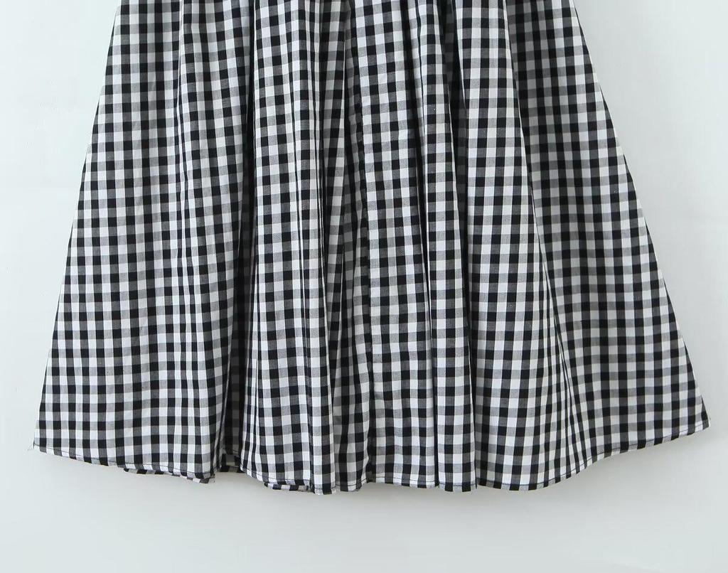 Autumn 2025 European Style Pastoral Plaid Puff Sleeve Dress for Women