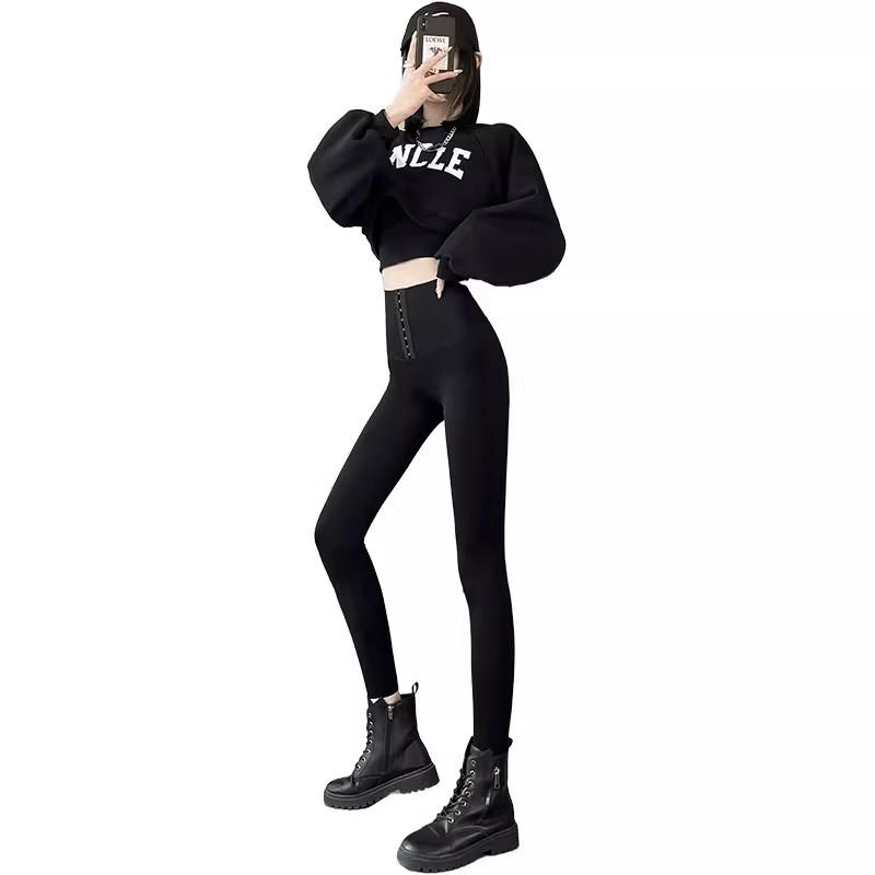 Breasted and legged shark pants women's wholesale outer wear spring and autumn black barbie high waist abdominal pressure nine-point yoga pants