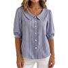 Women's Button Down Shirt Blouse with Peter Pan Collar Half Sleeve Striped Pattern Casual Office Wear Lightweight Fabric