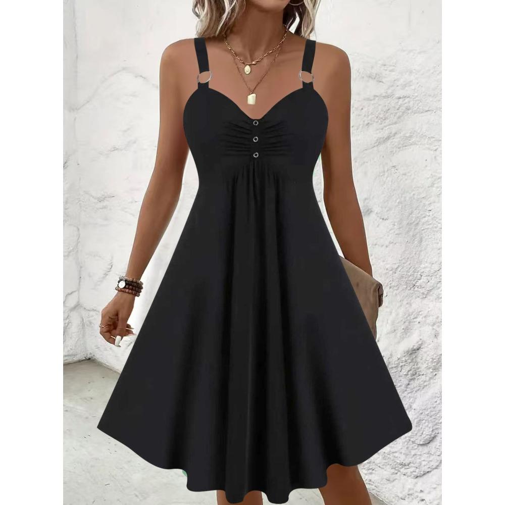 Women's Plus Size Sweetheart Neck Sleeveless A-Line Midi Dress with Ruched Detail