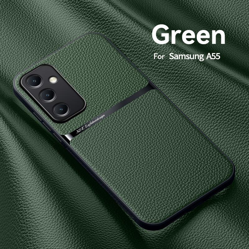 For Samsung Galaxy A55 5G Case Car Magnetic Holder Leather Back Cover For Sumsung A55 A 55 GalaxyA55 5G Soft TPU Silicone Coque