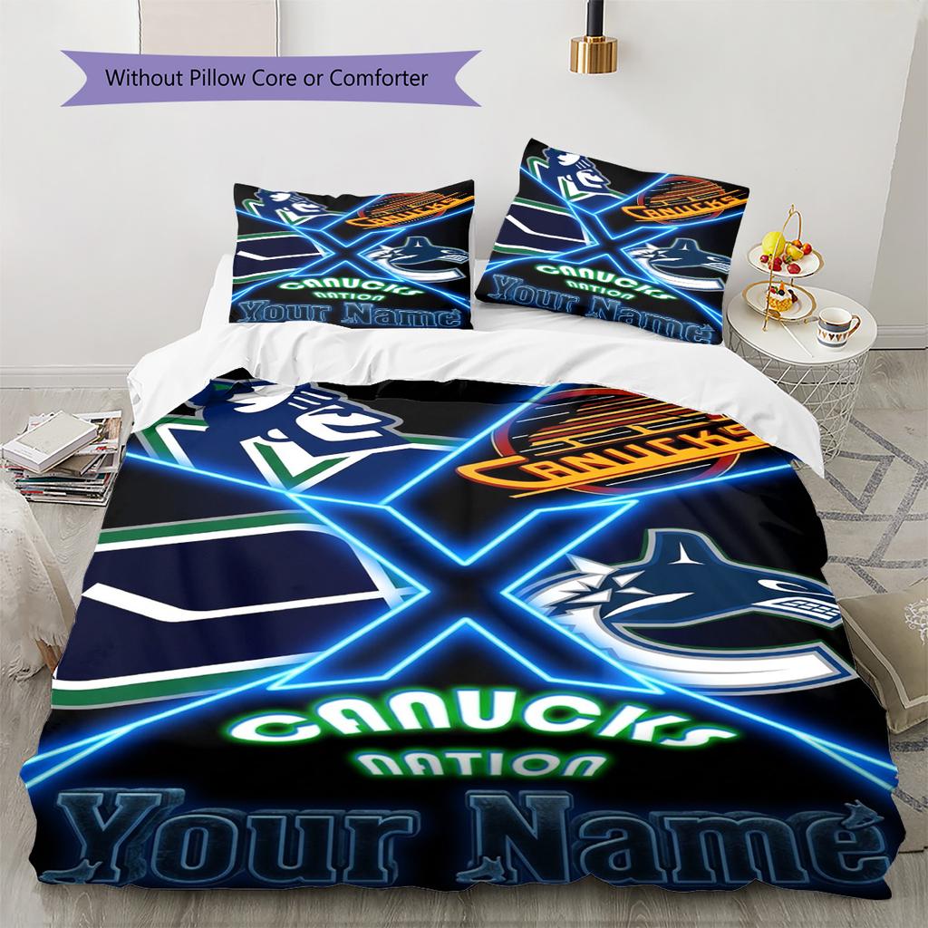 Name Custom Vancouver Canucks Logo Pattern Bedding Set Quilt Cover Pillowcase Home Decor Gift (1 * Duvet Cover + 2 * Pillowcase, Without Core)