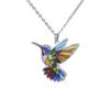 Set de Broche y Collar de Colibrí Colorido con Diseño de Pájaro en Acero Inoxidable, con Pendientes Resistentes al Descoloramiento y Anillo de Gancho