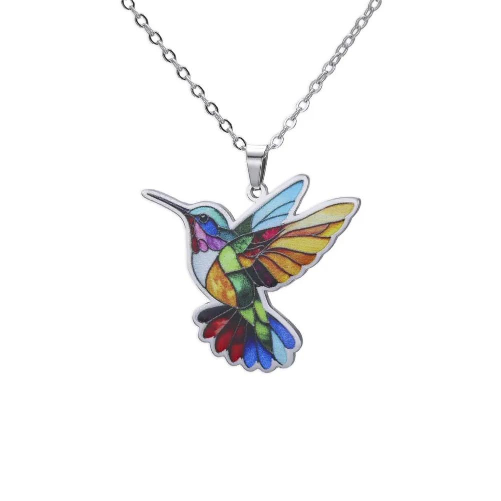 Set de Broche y Collar de Colibrí Colorido con Diseño de Pájaro en Acero Inoxidable, con Pendientes Resistentes al Descoloramiento y Anillo de Gancho