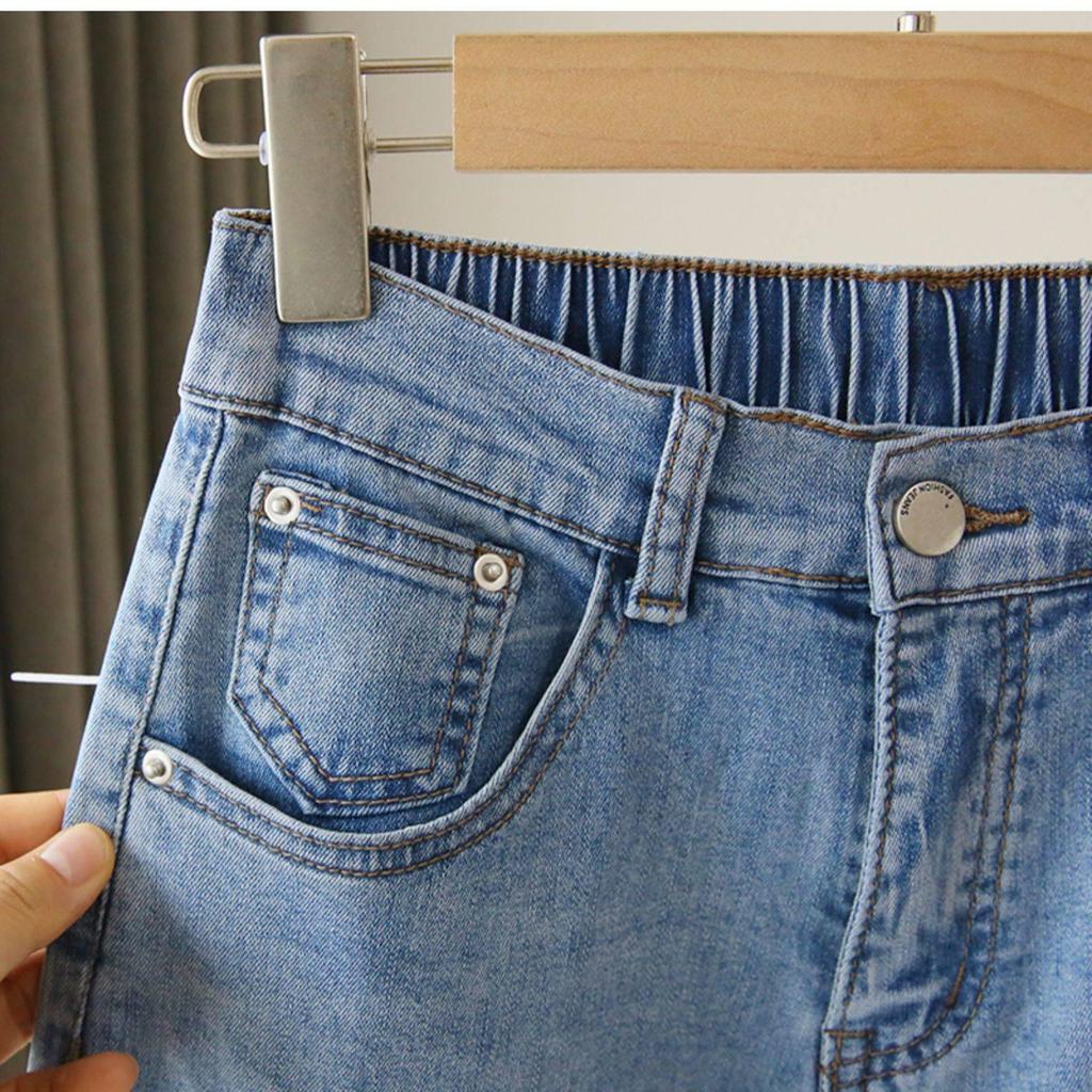 Women's High-Waist Stretch Jeans, 2024: Loose Fit, Straight Slim, Large-Size, Elastic Waist, Nine-Point Length, Harem Style.