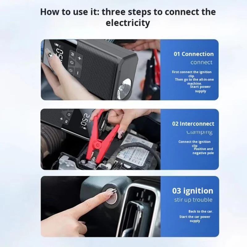 4 In 1 Car Jump Starter Power Bank 1800A 150PSI Auto Air Compressor Wireless Tire Pump Car Battery Booster Starting Device