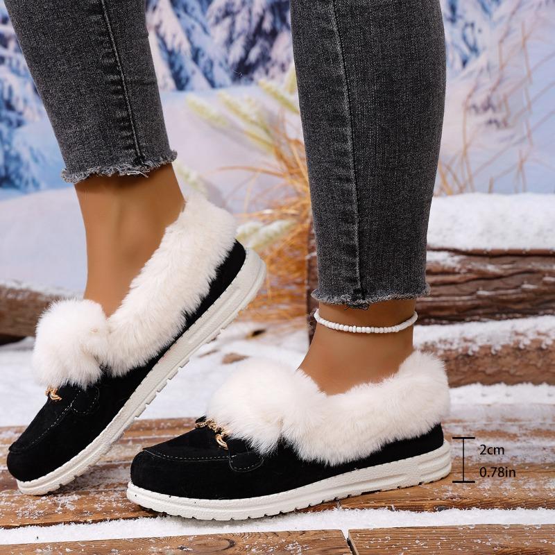 Women's Plus - Size Suede Round - Toe Slip - On Fashion Fleece - Lined Cotton Shoes