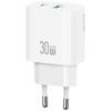 USAMS CC316 T65 30W Mains Charger 1xUSB-C 1xUSB-A Fast Charging White