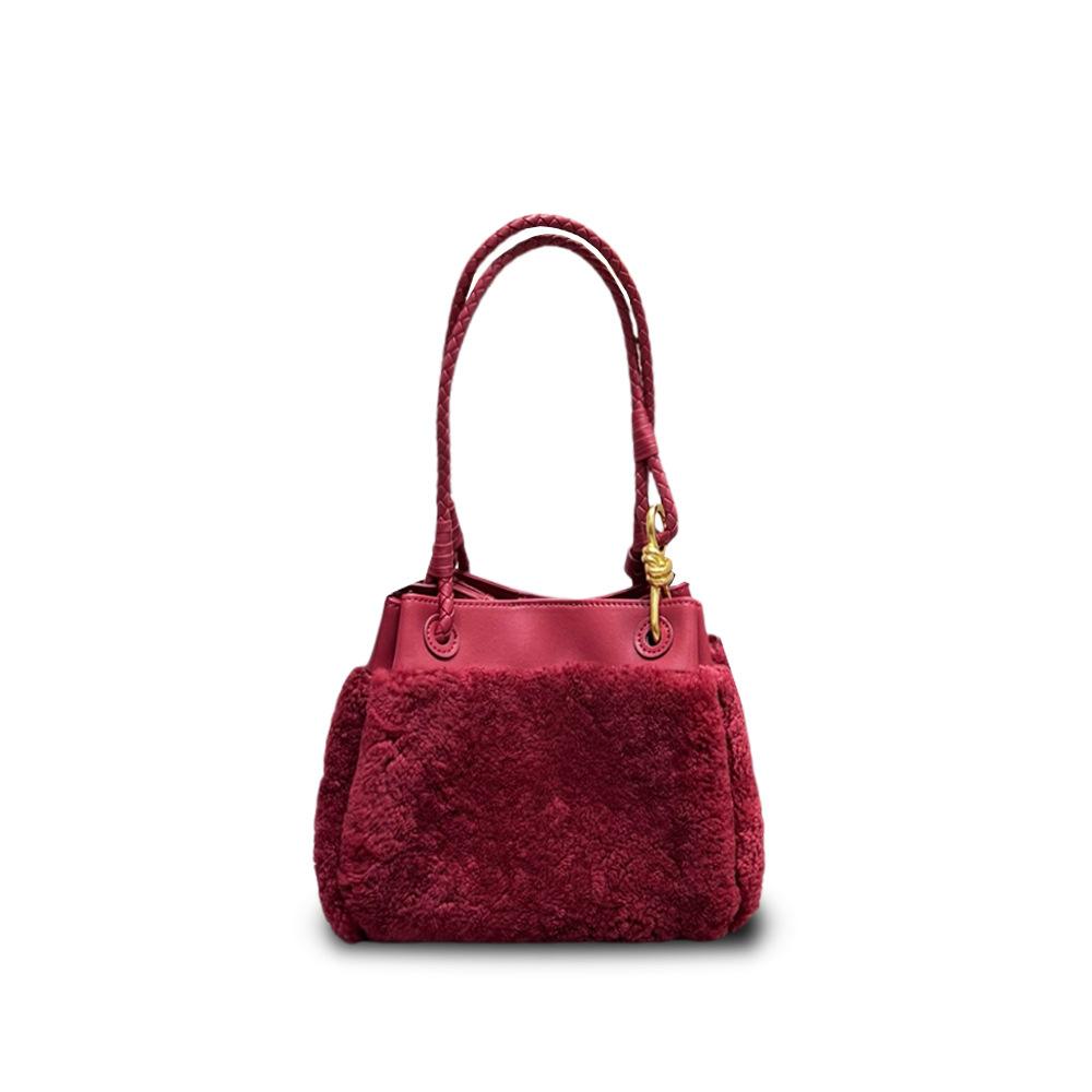 Outono e inverno nova bolsa de paraquedas de lã de cordeiro de mão nicho versátil bolsa de ombro mensageiro feminina bolsa balde de moda para o dia a dia